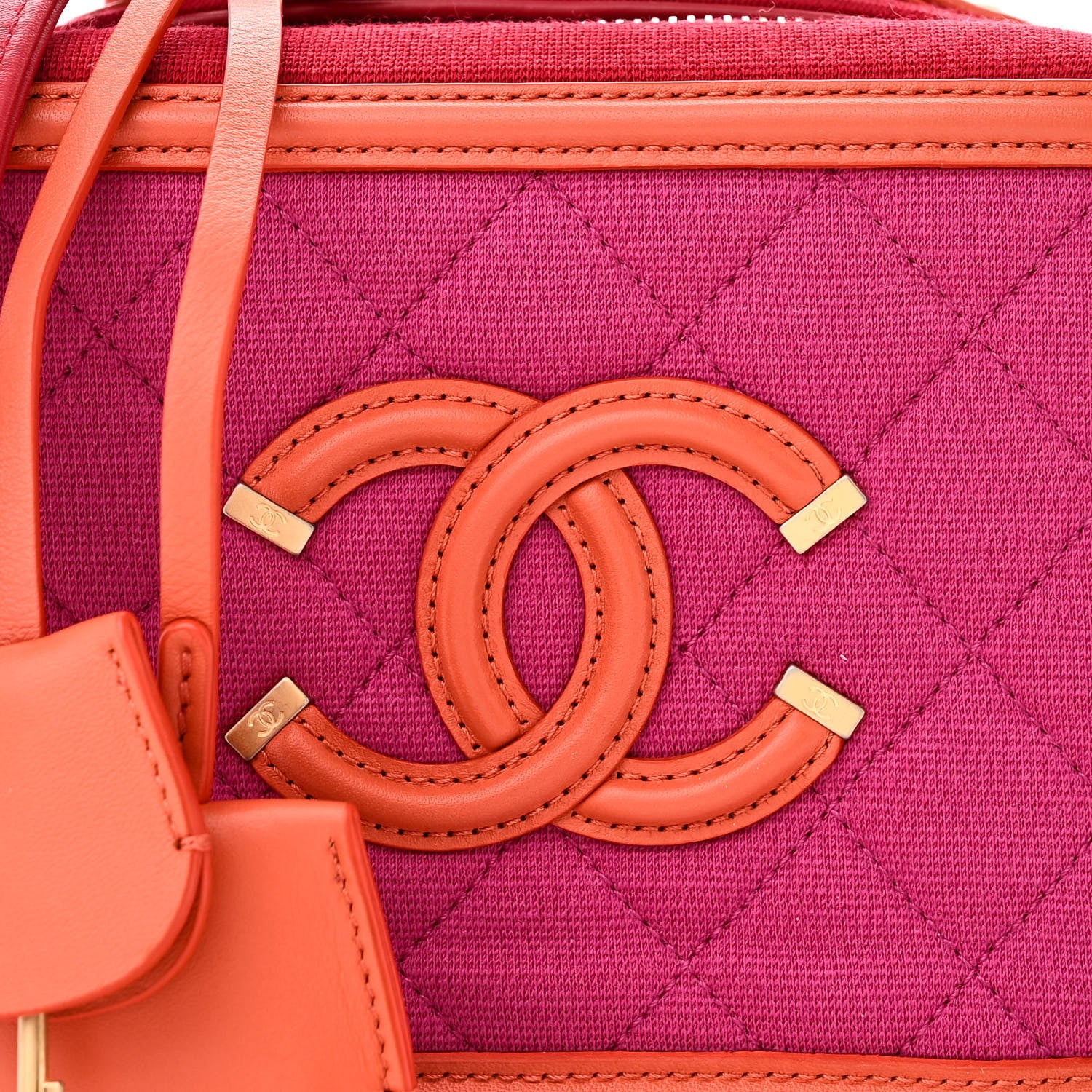 Chanel Jersey Quilted Small CC Filigree Vanity Case Pink Red Orange 8 of 10