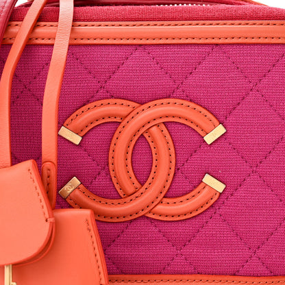 Chanel Jersey Quilted Small CC Filigree Vanity Case Pink Red Orange 8 of 10