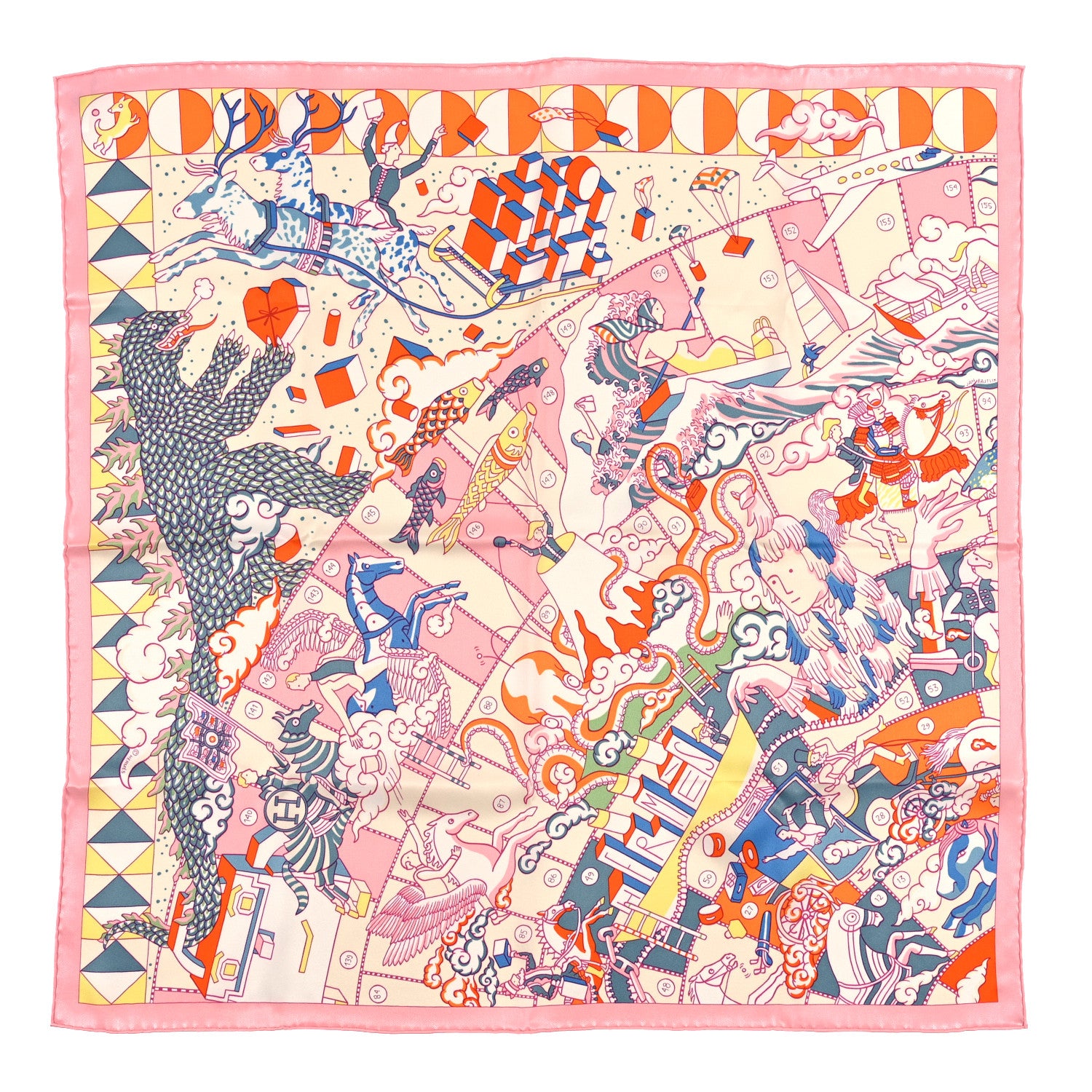 Hermes Silk L'Epopee d'Hermes Scarf 70 Rose Buvard Orange 1 of 3