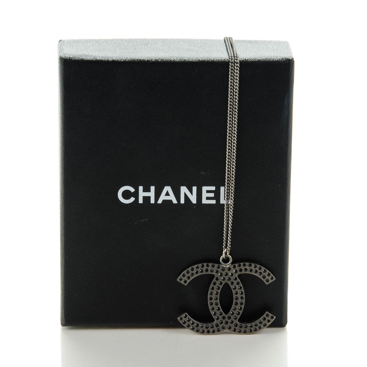 Chanel Crystal Large CC Necklace Dark Silver 4 of 4