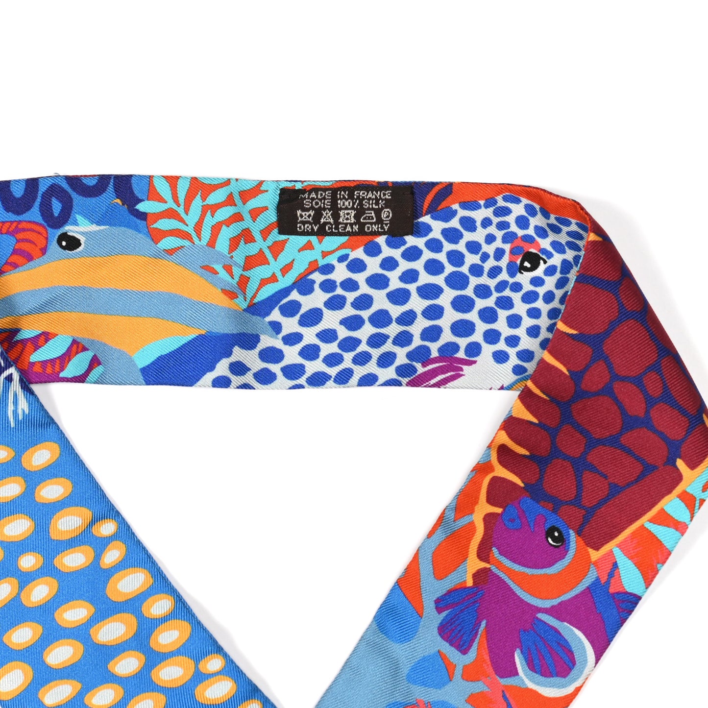 Silk Under The Waves Twilly Orange Bleu Fuchsia
