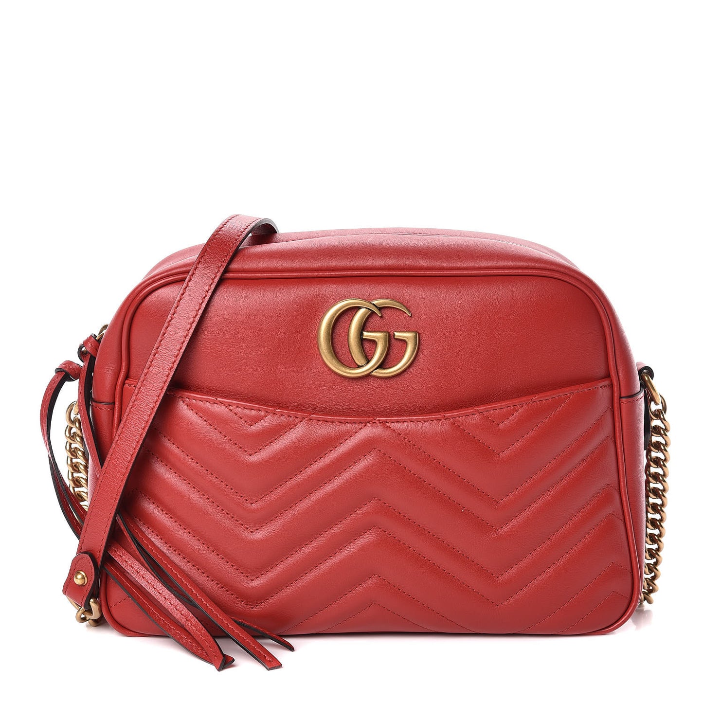 Calfskin Matelasse Medium GG Marmont Chain Shoulder Bag Hibiscus Red