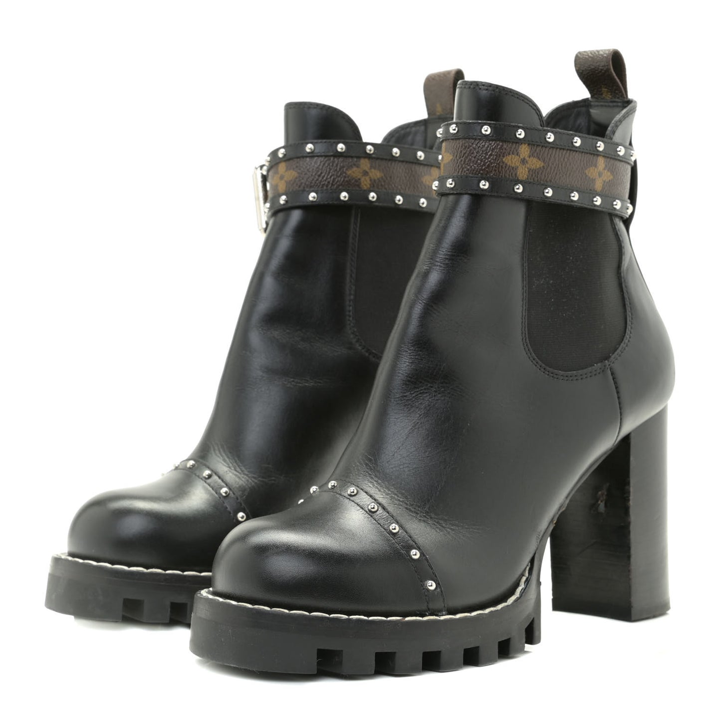 Calfskin Monogram Star Trail Chelsea Ankle Boots 38.5 Black