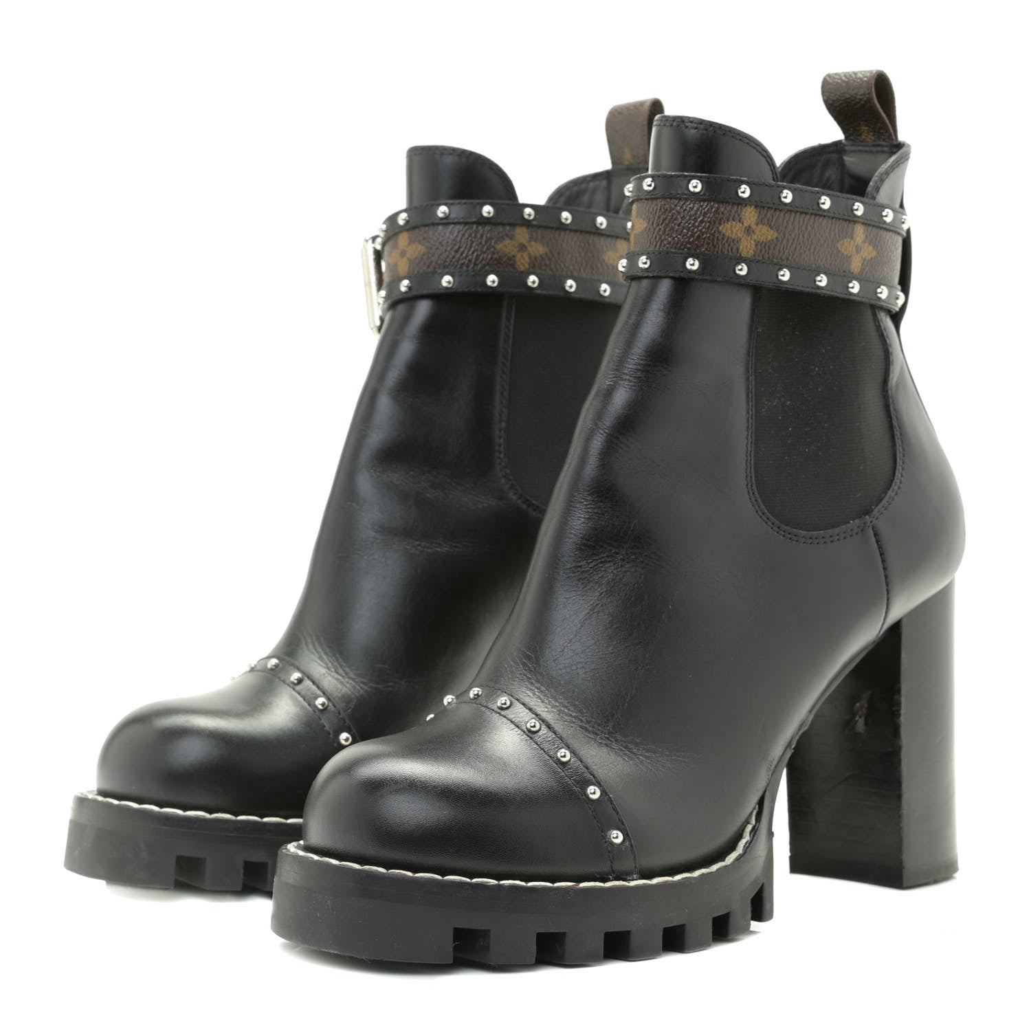 Louis Vuitton Calfskin Monogram Star Trail Chelsea Ankle Boots 38.5 Black 2 of 17