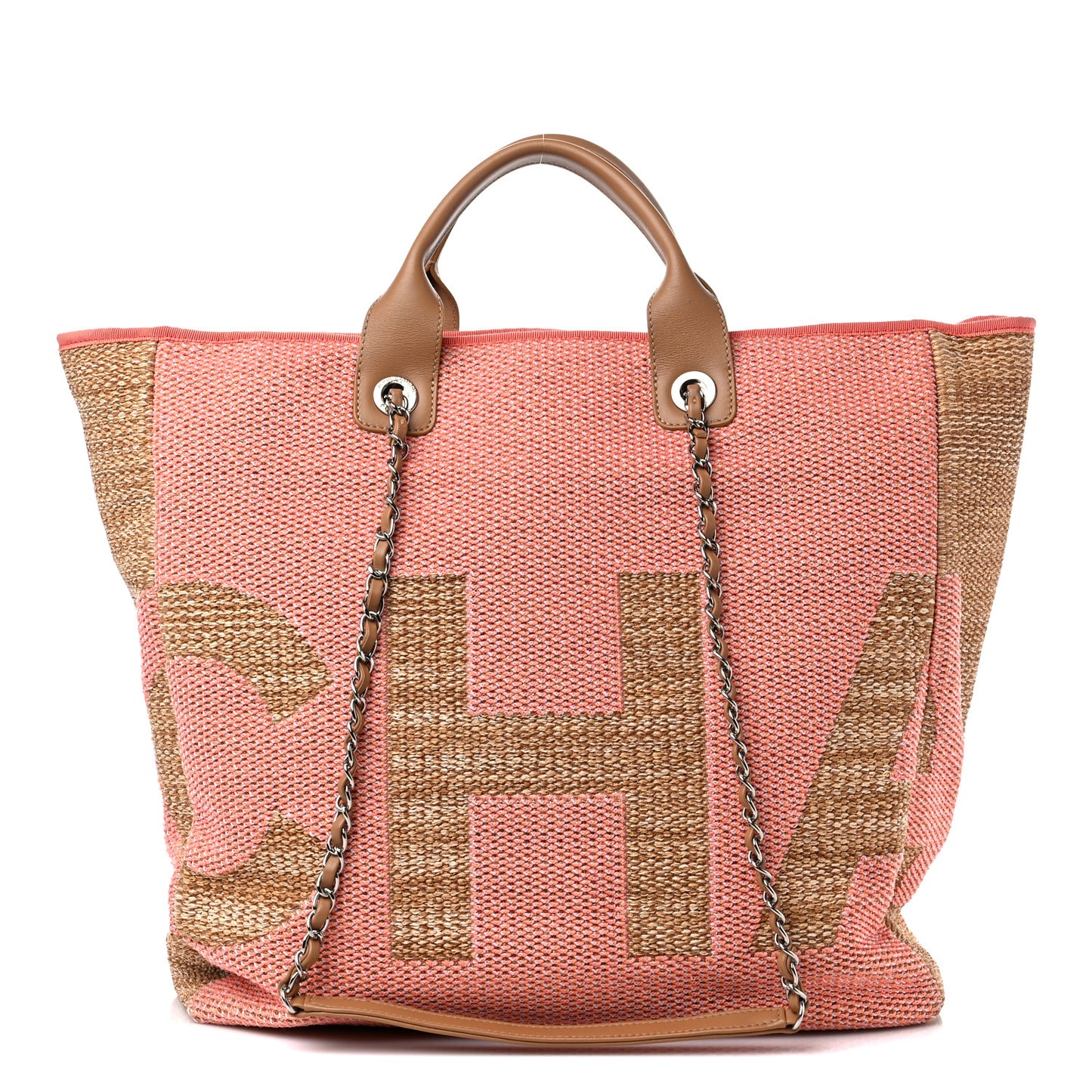 Mixed Fibers Large Shopping Bag Pink Beige