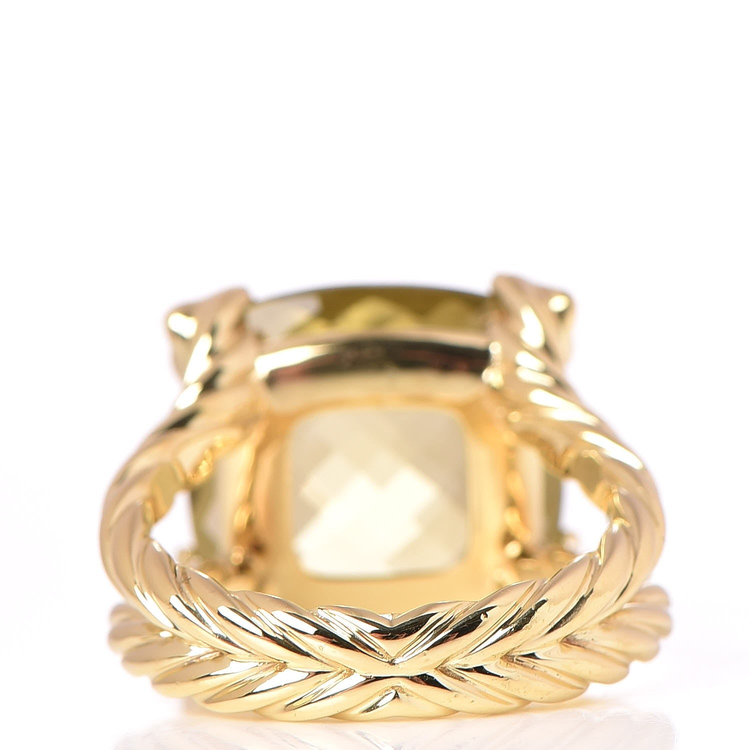 David Yurman 18K Yellow Gold Citrine Diamond 15mm Cushion On Point Ring 54 7 4 of 6