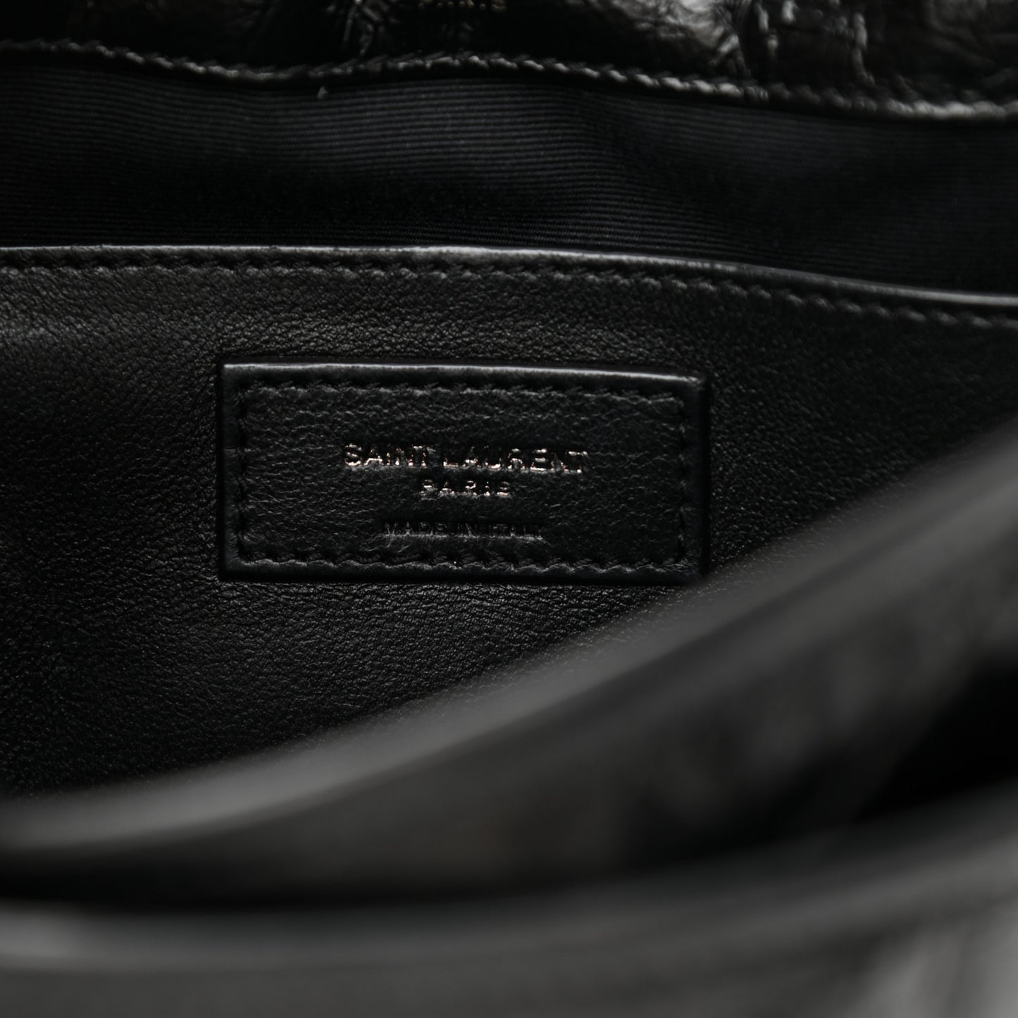 Crinkled Calfskin Matelasse Monogram Baby Niki Chain Satchel Black