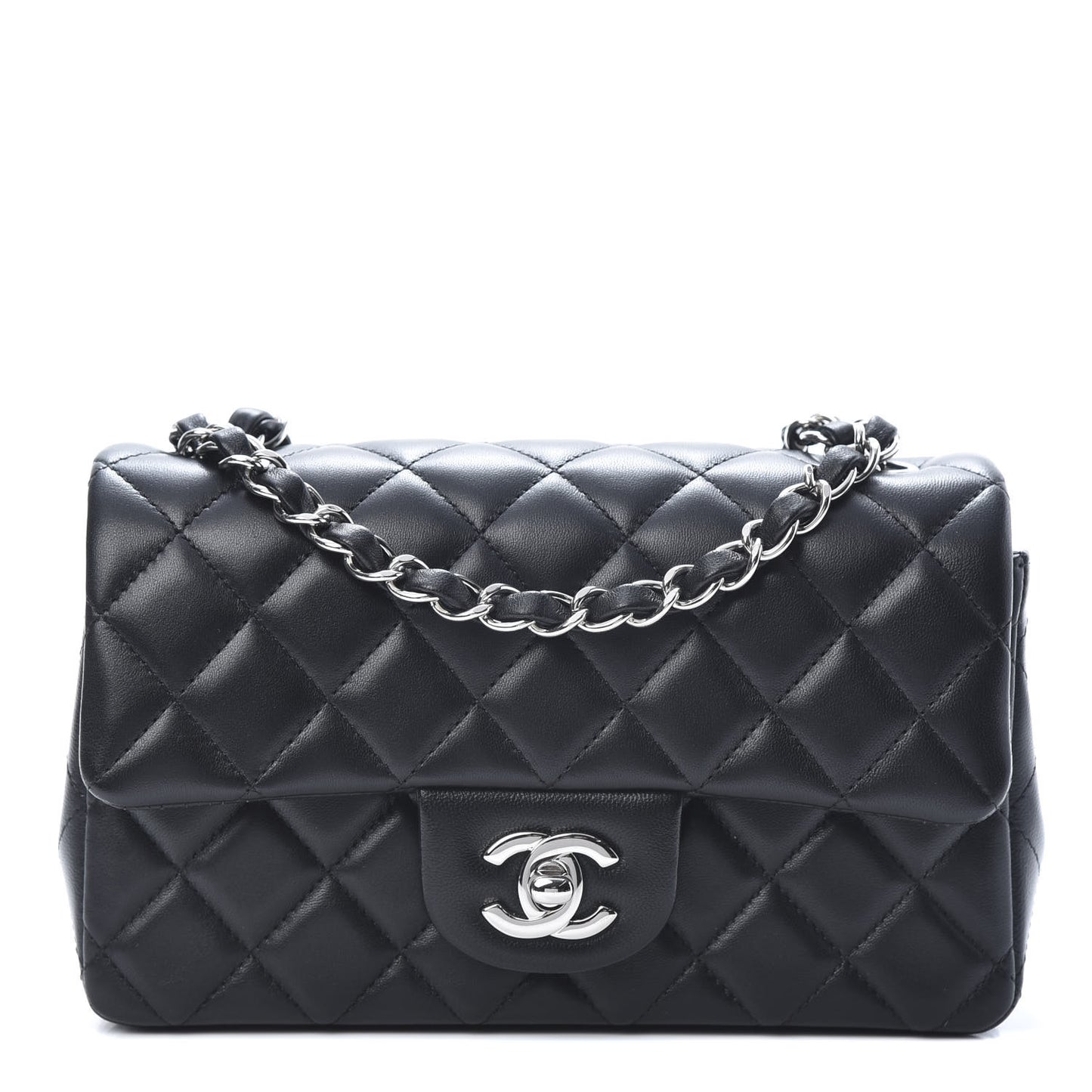 Lambskin Quilted Mini Rectangular Flap Black