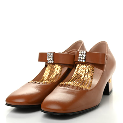 Gucci Nappa Crystal Bonny Bow Mary Jane Pumps 36.5 Brown 3 of 10