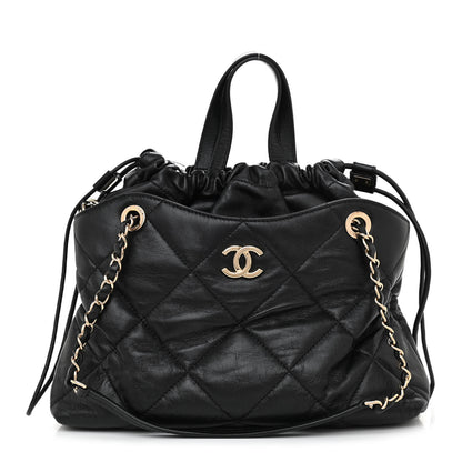 Chanel Lambskin Quilted Small Drawstring Shopping Bag Black 1 of 11