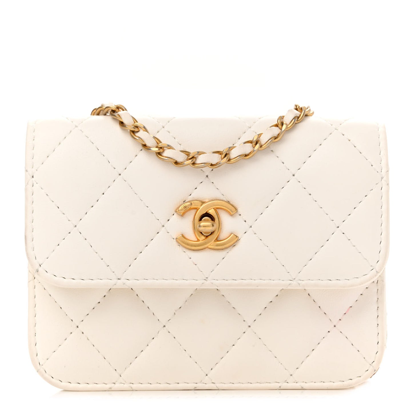 Lambskin Quilted Pearl Crush Clutch With Chain White