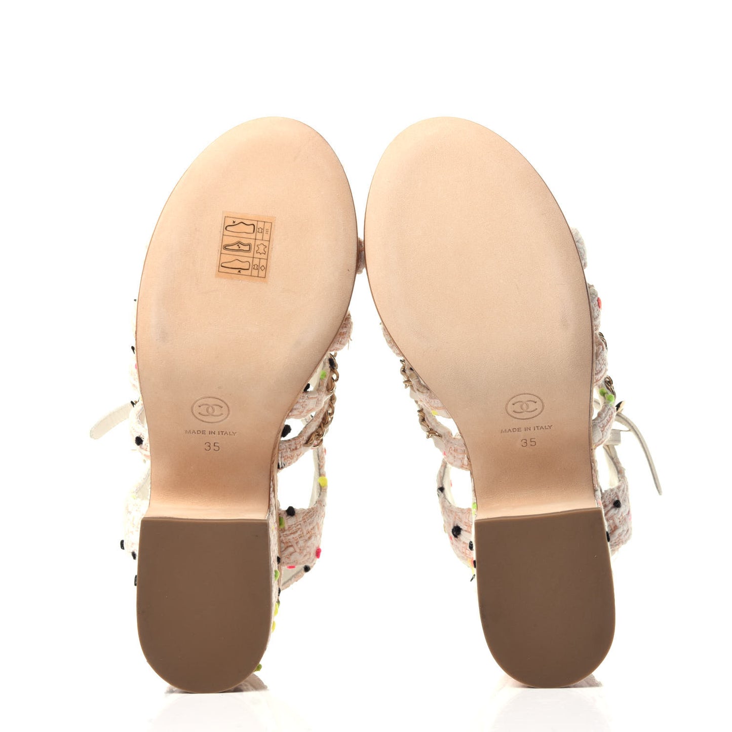 Tweed Chain Platform Sandals 35 Coral White
