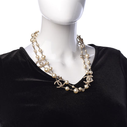 Chanel Pearl Bead Crystal CC Long Necklace Gold 2 of 5