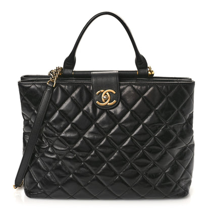 Chanel Glazed Calfskin Quilted Gold Bar Tote Black 1 of 10
