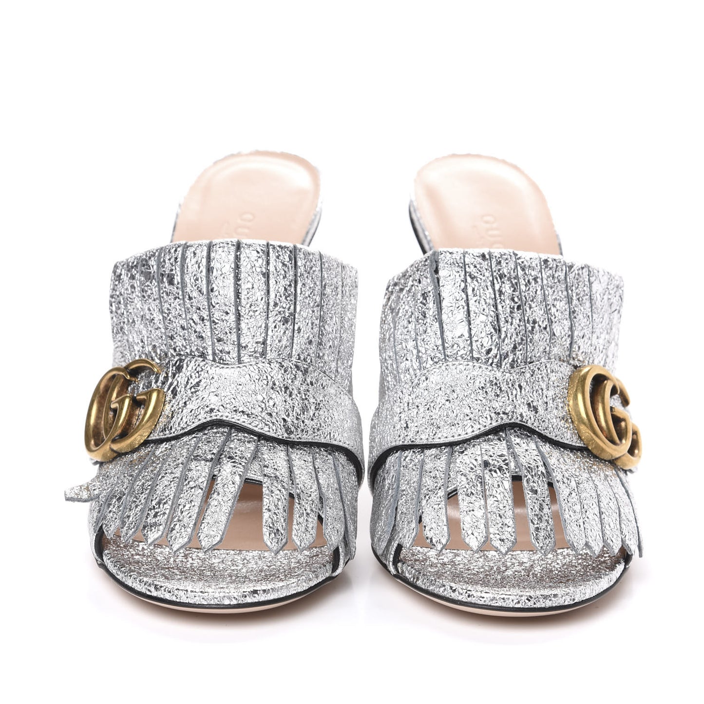 Galassia GG Marmont Fringe 105mm Slide Sandals 36.5 Argento