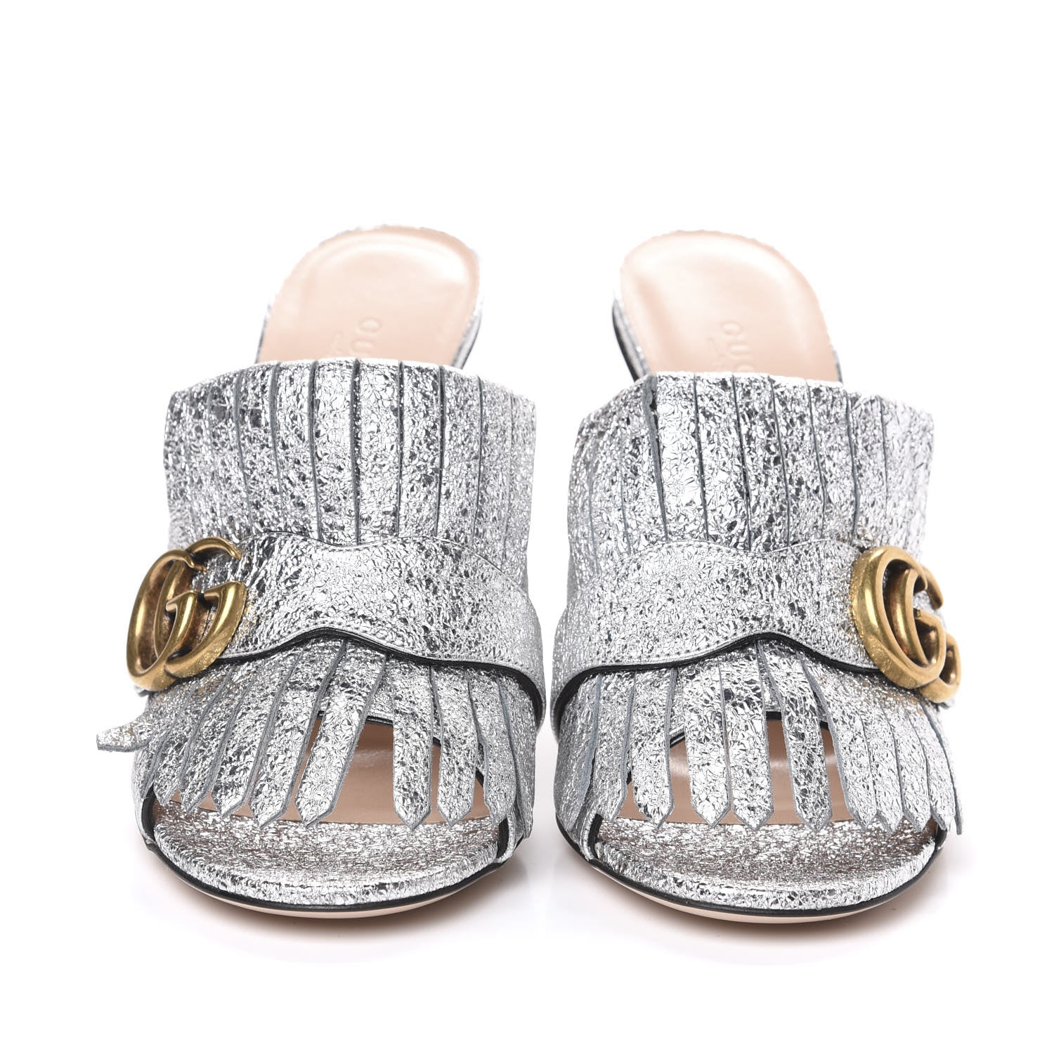 Gucci Galassia GG Marmont Fringe 105mm Slide Sandals 36.5 Argento 2 of 8