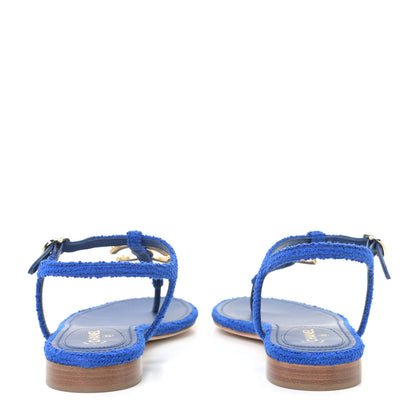 Chanel Cotton Tweed CC Logo Thong Sandals 37 Navy Blue 5 of 13