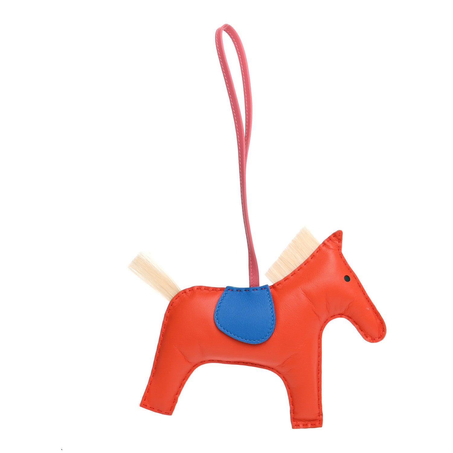 Hermes Milo Lambskin Horsehair Grigri Rodeo Horse GM Bag Charm Orange Poppy Bleu Zanzibar Rose Azalee 3 of 5