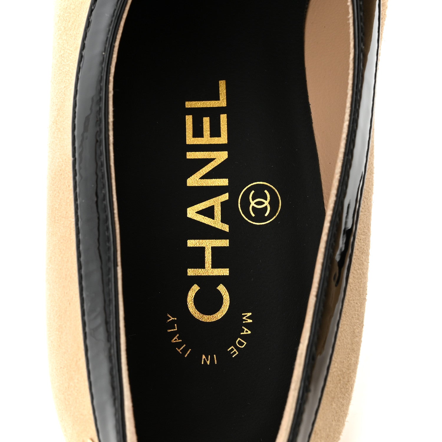 Chanel Suede Patent Calfskin Pumps 38 Beige Black 11 of 13