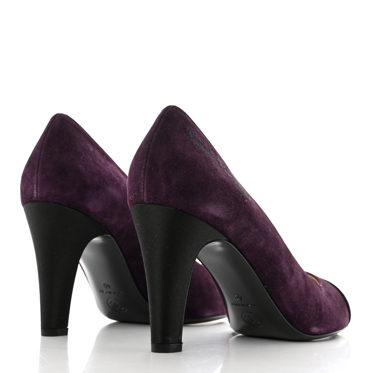 Chanel Suede Satin Cap Toe Pumps Dark 40 Purple Black 4 of 12