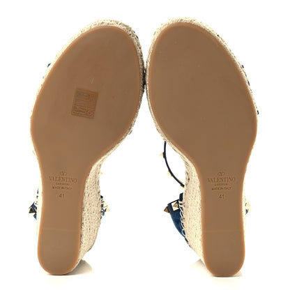 Valentino Garavani Denim Rockstud Ankle Strap Espadrille 15/105mm Wedge Sandals 41 Light Denim 5 of 8