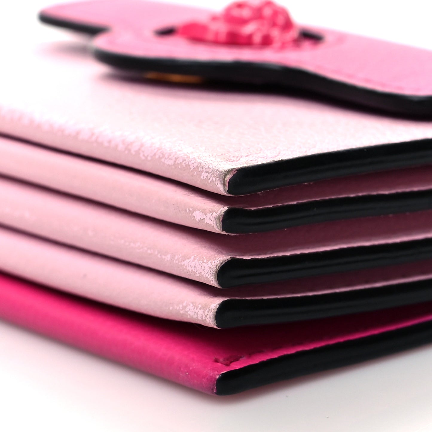 Grained Calfskin Medusa Card Holder Fuchsia Light Pink