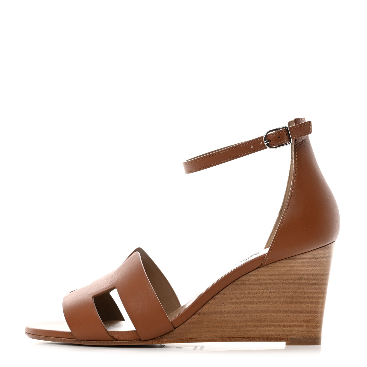 Hermes Calfskin Legend Wedge Sandals 38.5 Gold 1 of 8