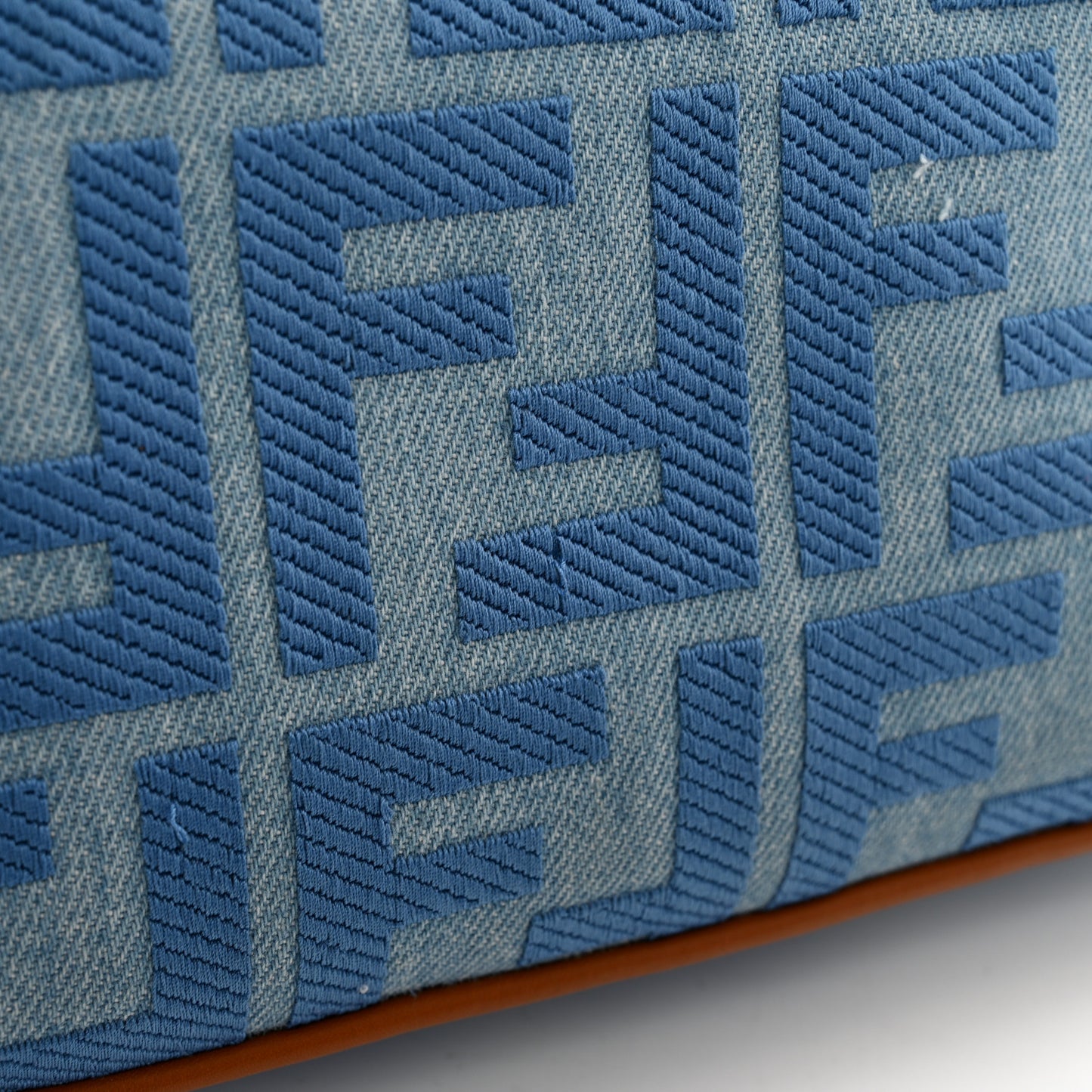 Denim Vitello King FF Embroidered Baguette Denim Chiaro Brandy
