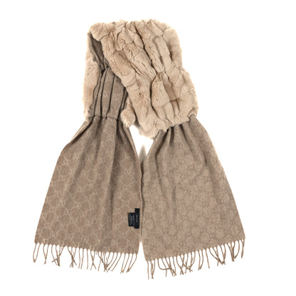 Gucci Cashmere Rabbit Fur Monogram Fringe Scarf Beige 2 of 3