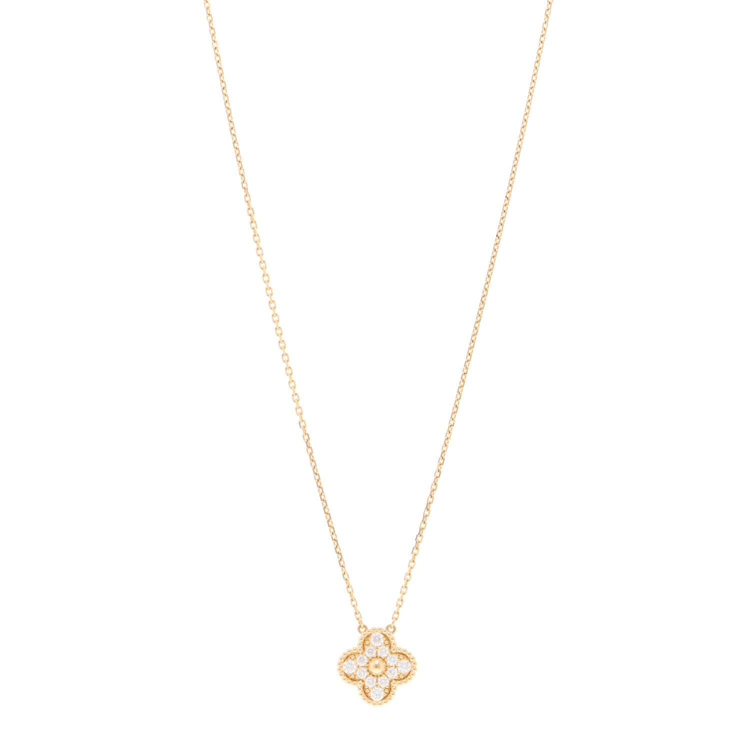 Van Cleef & Arpels 18K Yellow Gold Diamond Vintage Alhambra Pendant Necklace 1 of 5