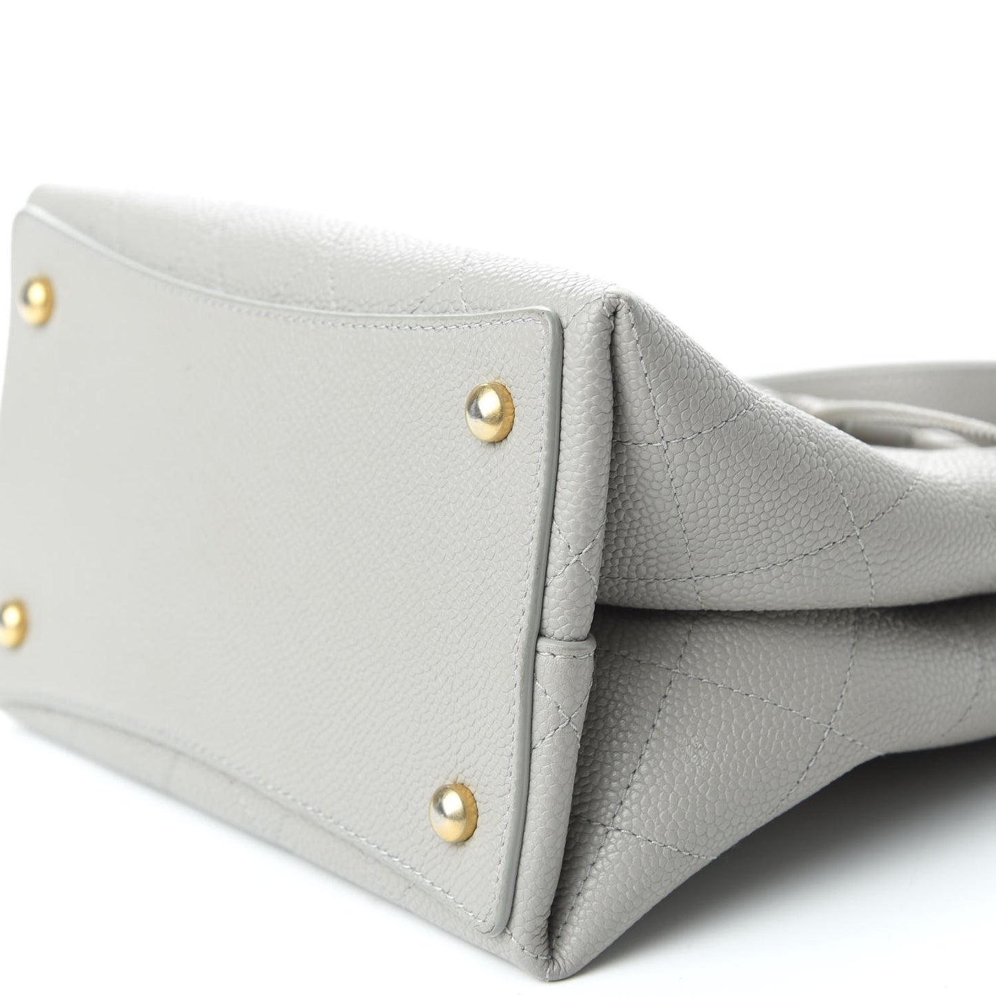 Grained Calfskin Stitched Small Drawstring Bag Grey