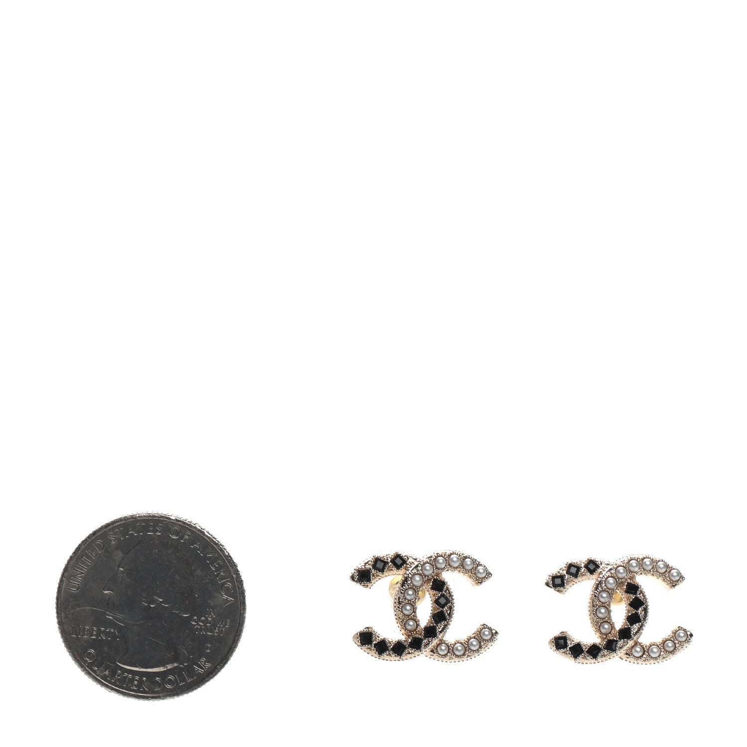 Chanel Resin Pearl CC Earrings Gold Black 2 of 5