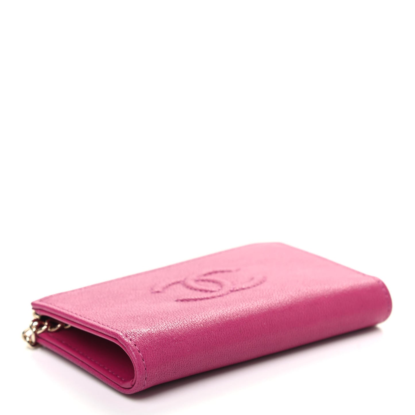 Calfskin Chain CC Key Holder Case Dark Pink