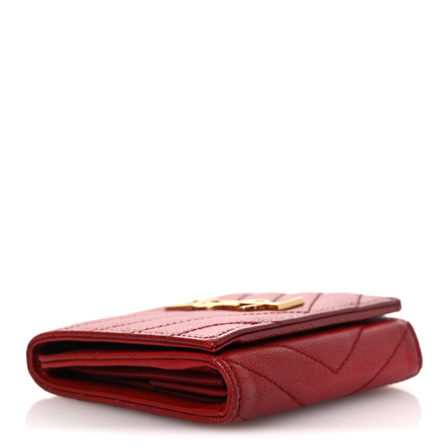 Saint Laurent Grain De Poudre Matelasse Chevron Monogram Compact Wallet Red 4 of 9