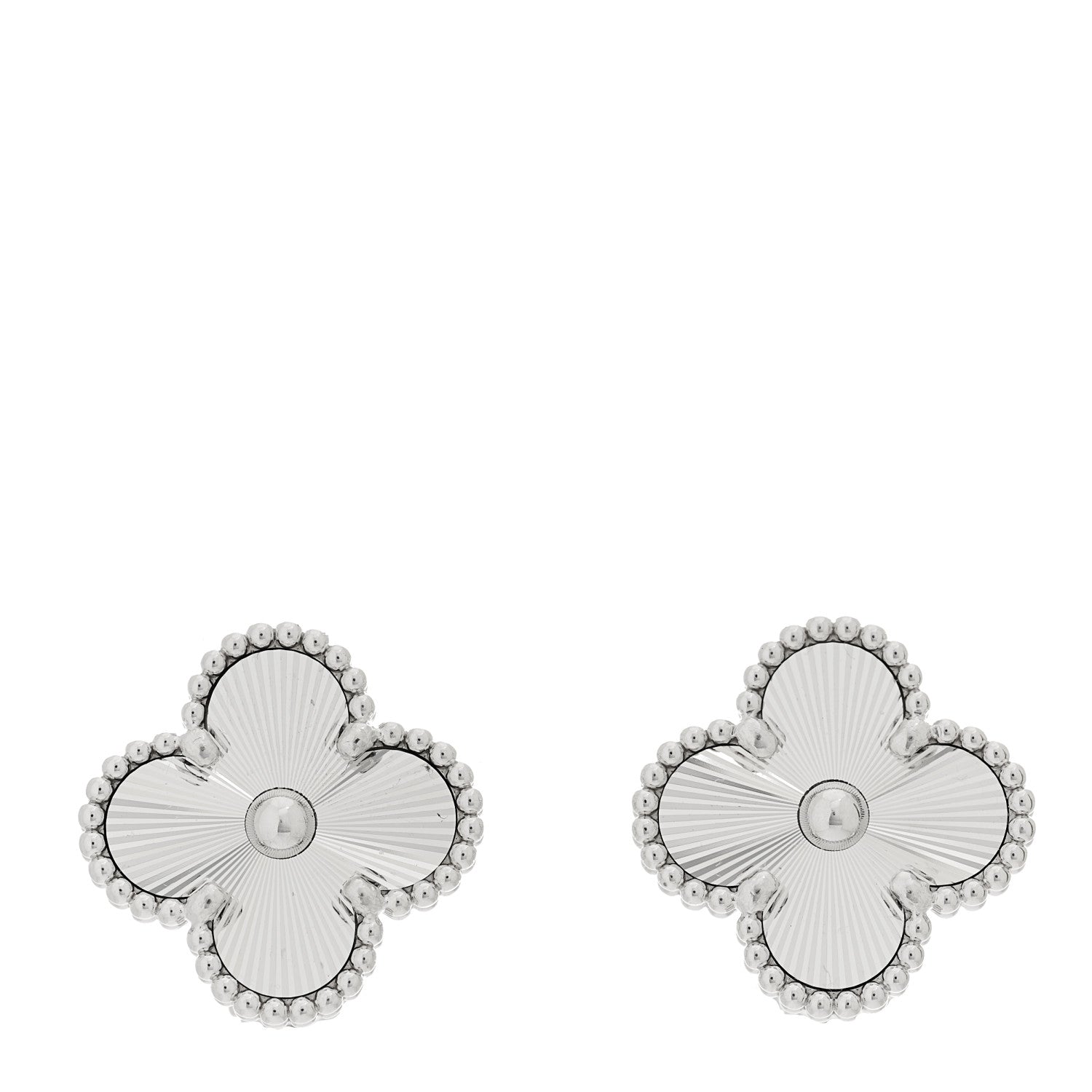 Van Cleef & Arpels 18K White Gold Guilloche Vintage Alhambra Earrings 1 of 6