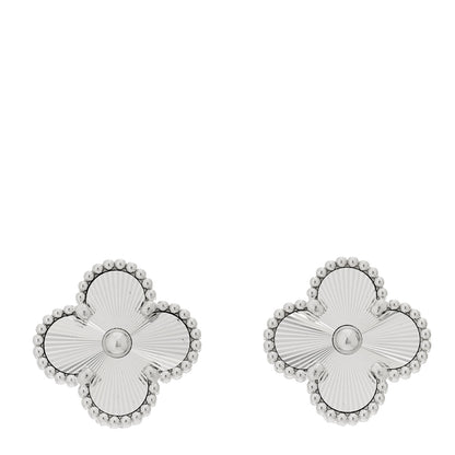 Van Cleef & Arpels 18K White Gold Guilloche Vintage Alhambra Earrings 1 of 6