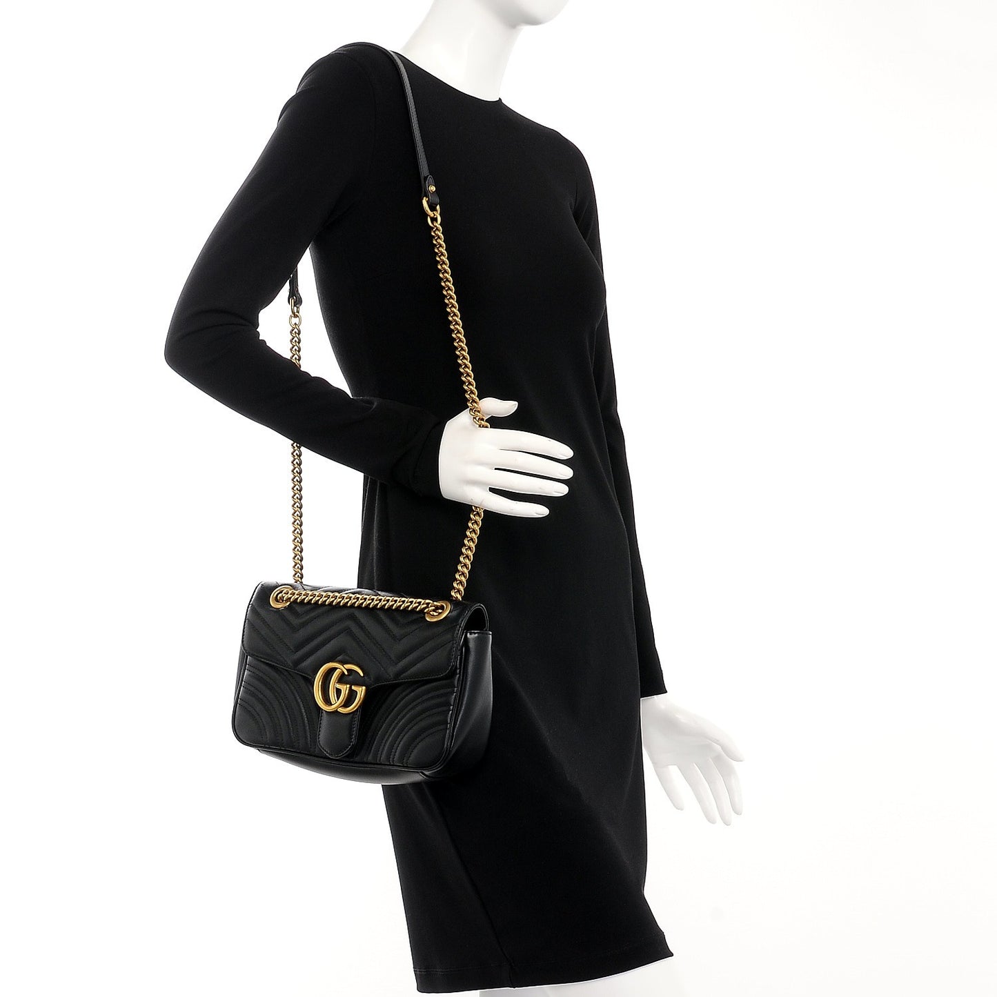 Calfskin Matelasse Small GG Marmont Shoulder Bag Black