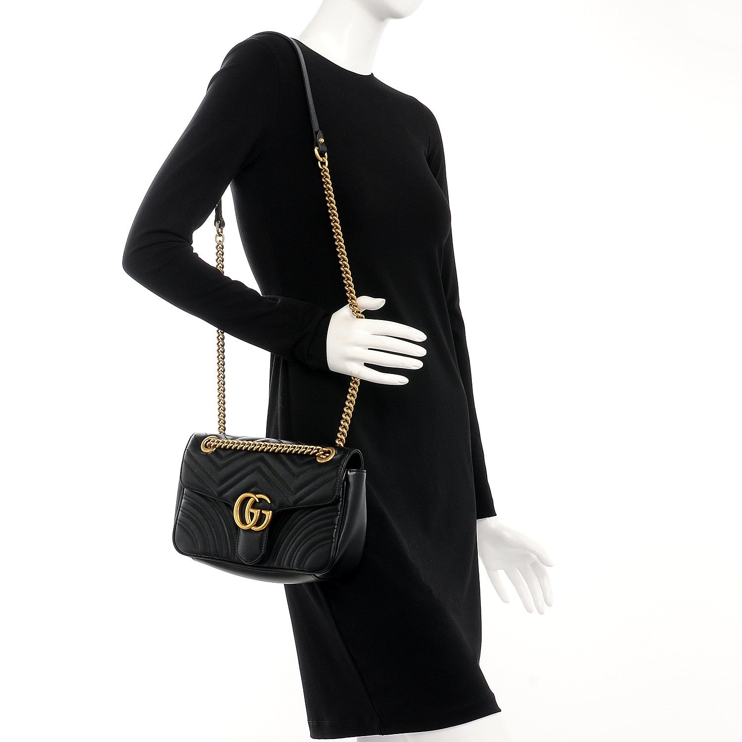 Gucci Calfskin Matelasse Small GG Marmont Shoulder Bag Black 2 of 9