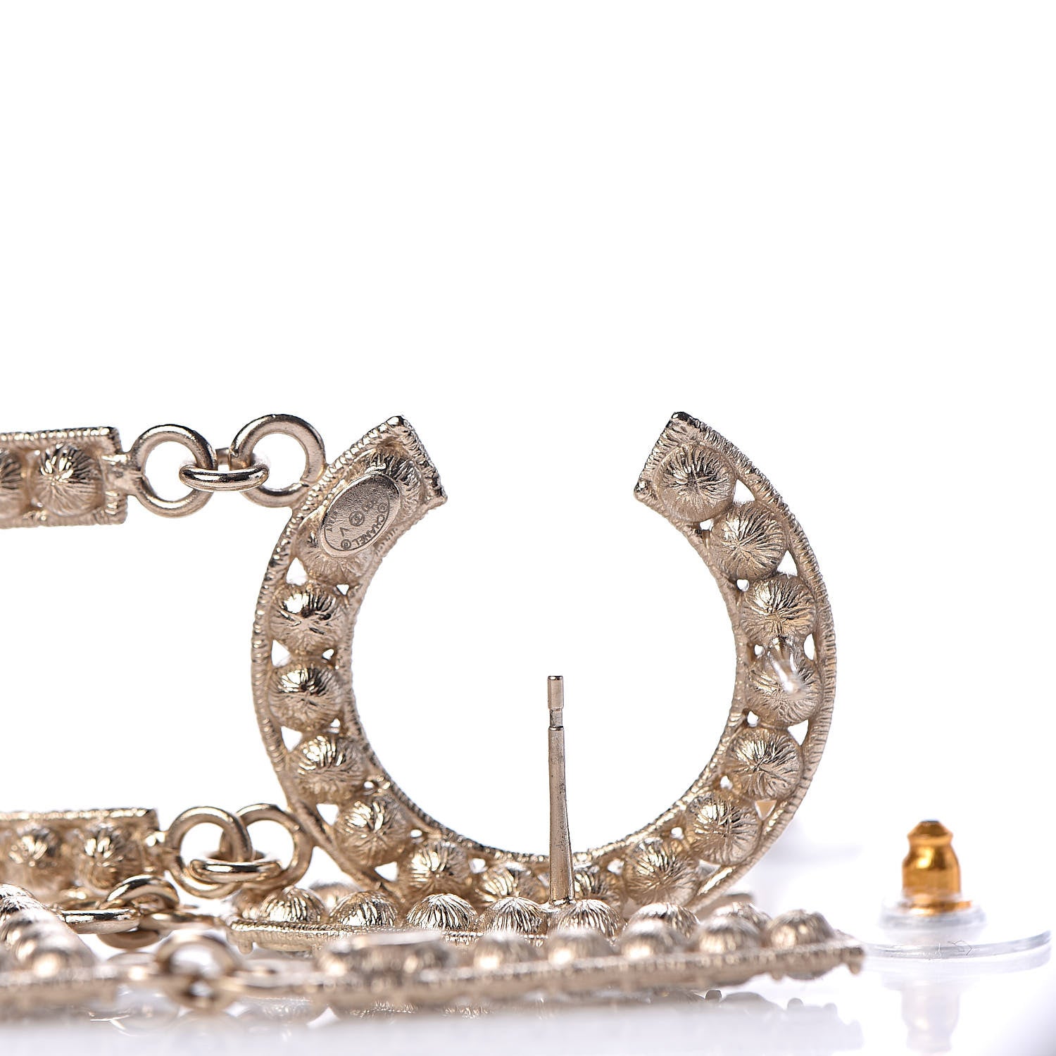 Chanel Crystal Cha-Nel Logo Drop Earrings Gold 4 of 5