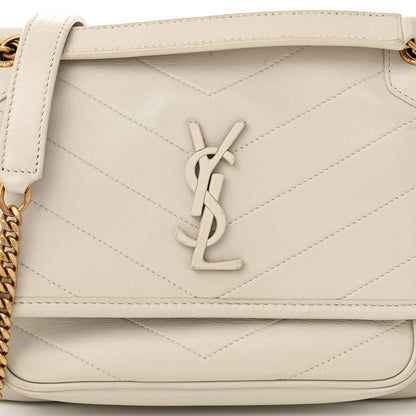 Saint Laurent Crinkled Calfskin Matelasse Monogram Baby Niki Chain Satchel Ivory 8 of 13