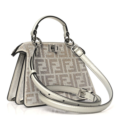 Fendi Iridescent Crystal Vitello Laminato Suede FF Petite Peekaboo I SEE U Satchel Cappuccino 3 of 11