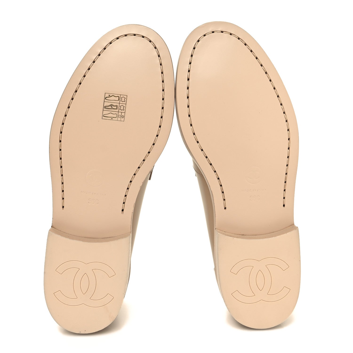 Chanel Shiny Calfskin CC Loafers 36 Beige White 5 of 10