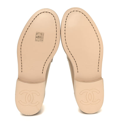 Chanel Shiny Calfskin CC Loafers 36 Beige White 5 of 10