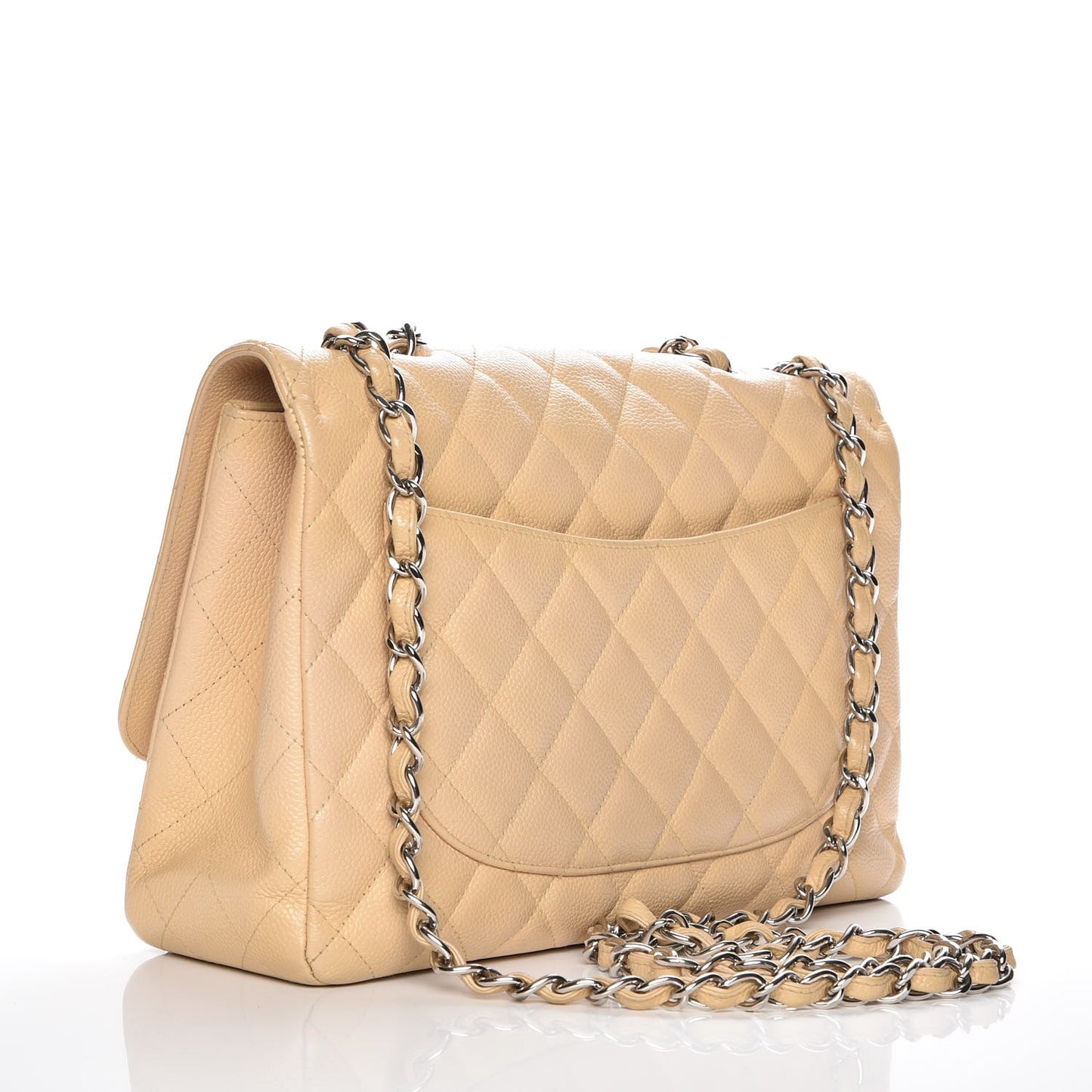 Caviar Quilted Jumbo Single Flap Beige Clair