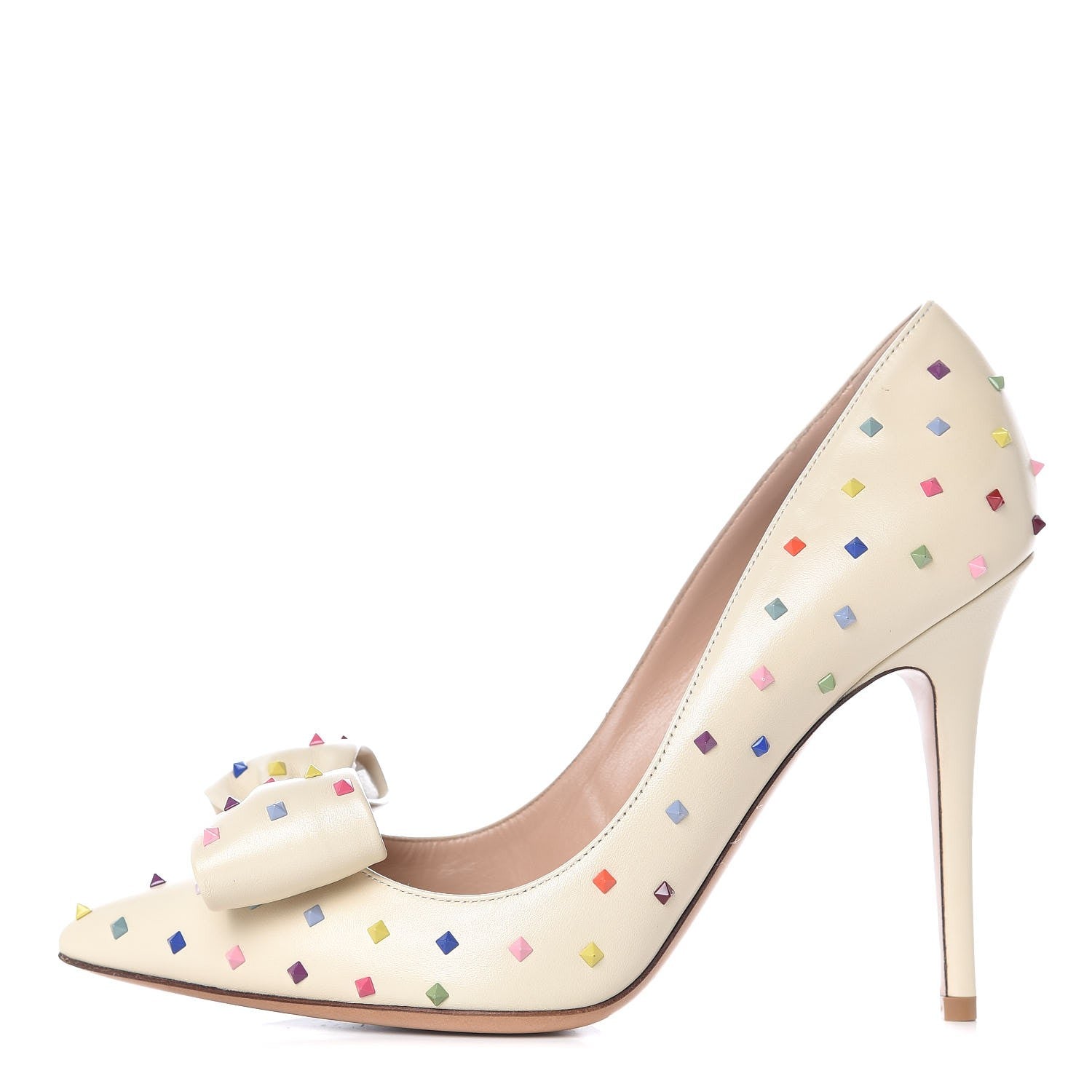 Valentino Garavani Calfskin Rainbow Rockstud Pumps 39 Light Ivory 1 of 7
