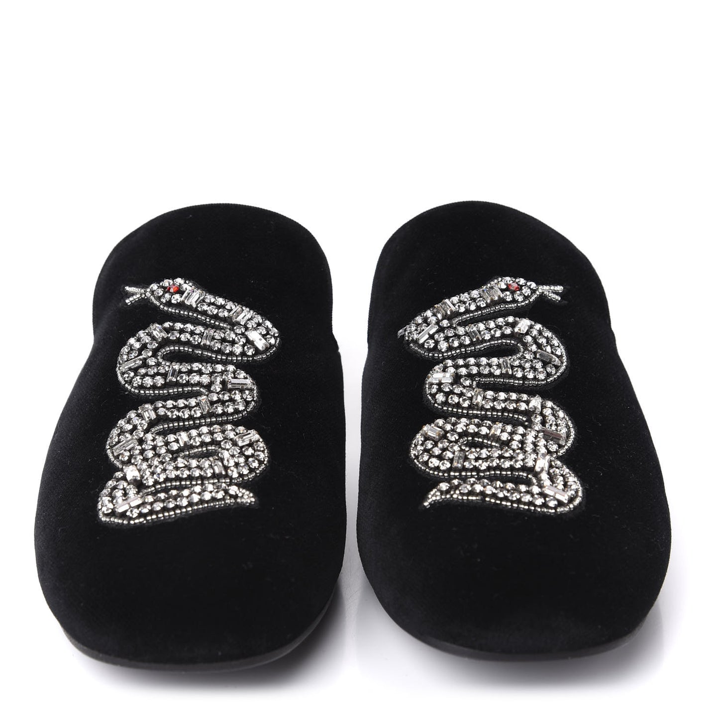 Velvet Crystal Snake Embroidered Womens Slippers 35 Black