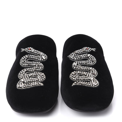 Gucci Velvet Crystal Snake Embroidered Womens Slippers 35 Black 2 of 10