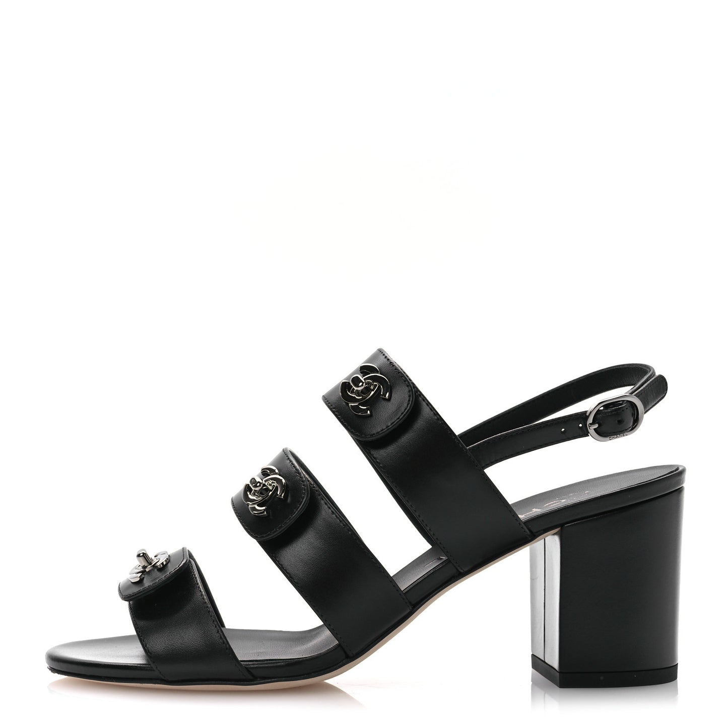 Calfskin CC Turnlock Sandals 38 Black