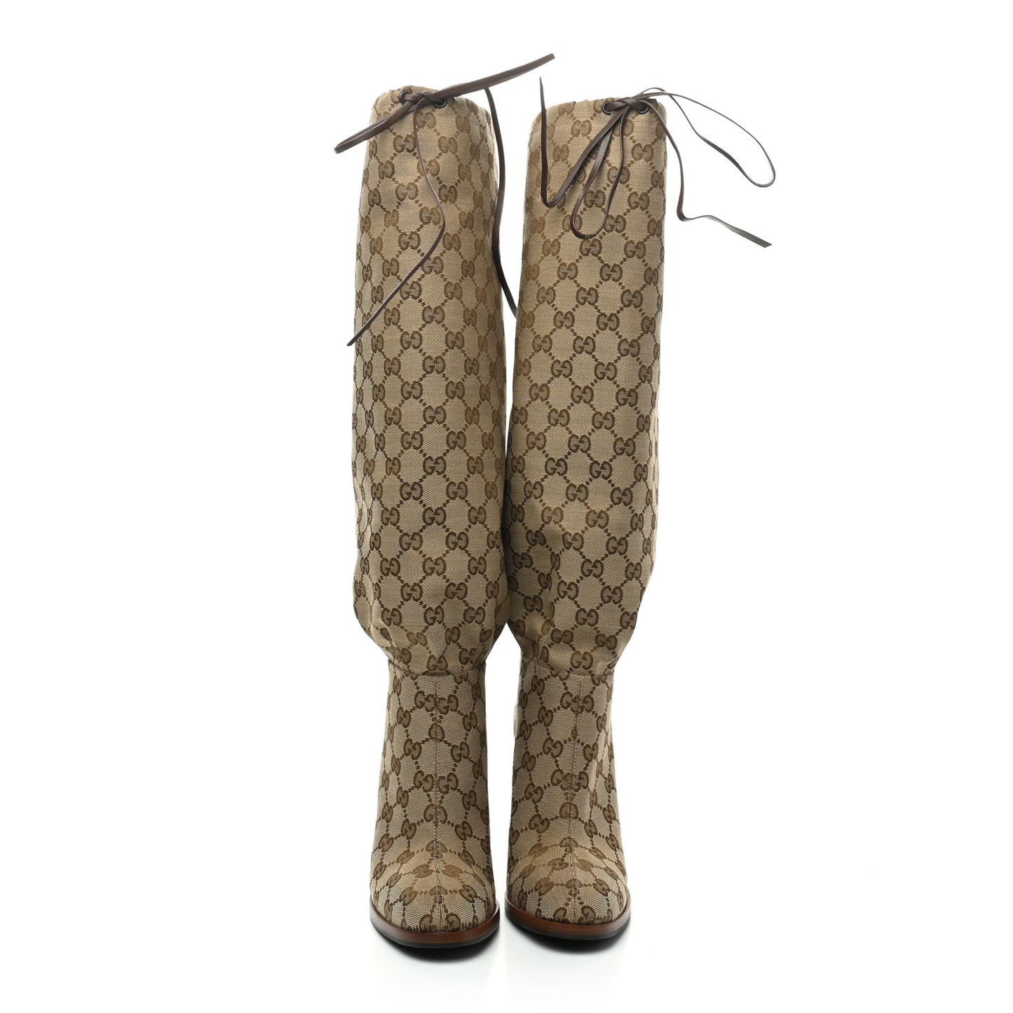 Monogram Lisa Mid Heel Boots 38 Beige Ebony