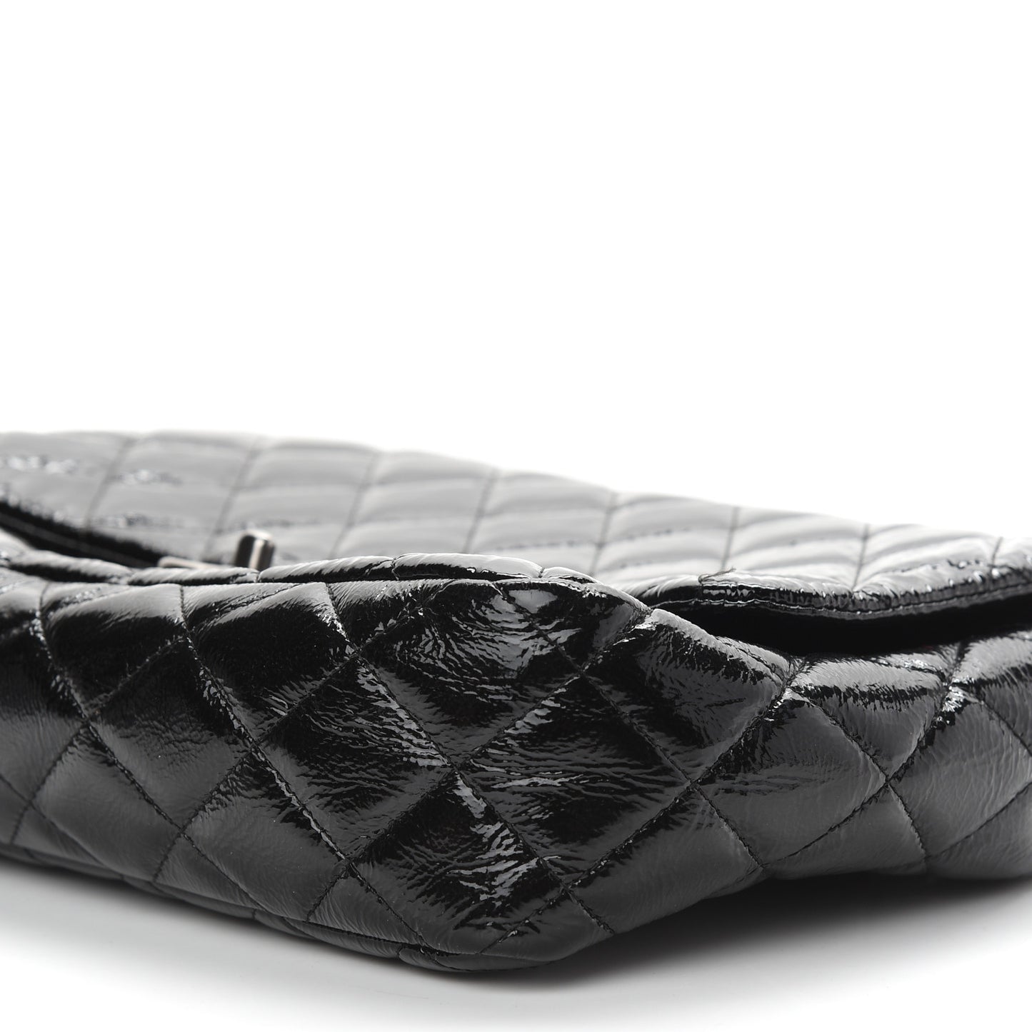Crinkled Patent Quilted Jumbo Single Flap Black